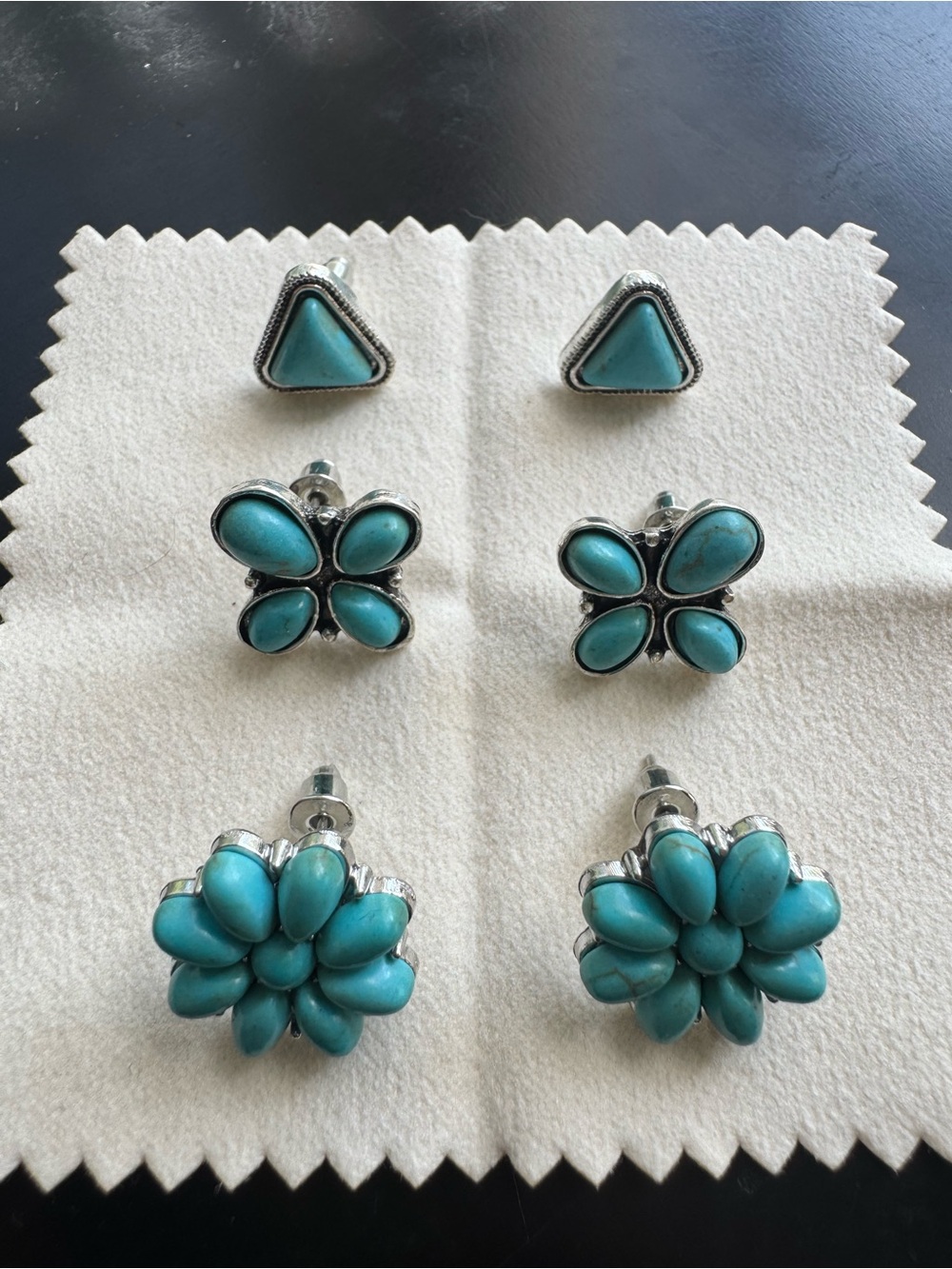 Turquoise Stud Earring Set - Triangles, Flowers, Floral Cluster